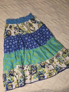 The Children's Place Blue, Aqua & White Tiered Floral Patchwork Skirt